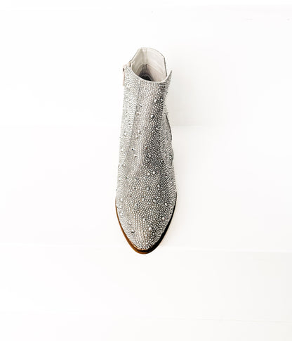 Shine Star Rhinestone Bootie in Silver