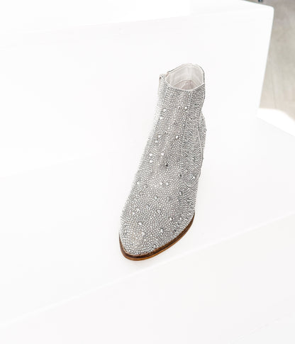 Shine Star Rhinestone Bootie in Silver