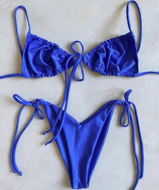 Pleated Bikini High Cut Swimwear Female Triangle Two Piece Suit Knot Swimsuit Women Brazilian Bathing Suit Micro Beach Wear