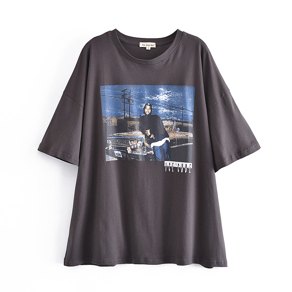 Early Spring New 2022 Women Fashion All-Match Large Printed T-shirt Graphic