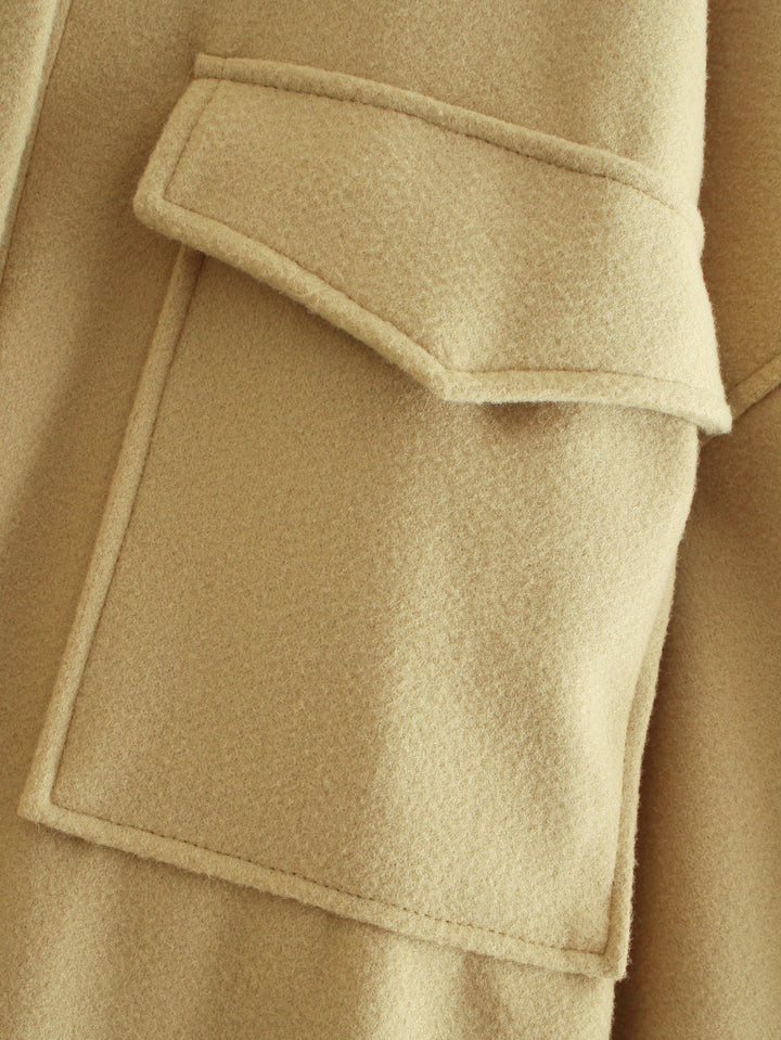 2022 Spring Autumn Loose Slimming Light Camel Lapel Woolen Coat Outerwear Women