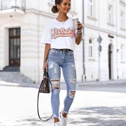 Streetstyle Women Clothing Vintage Stretch High Waist Ripped Ripped Jeans