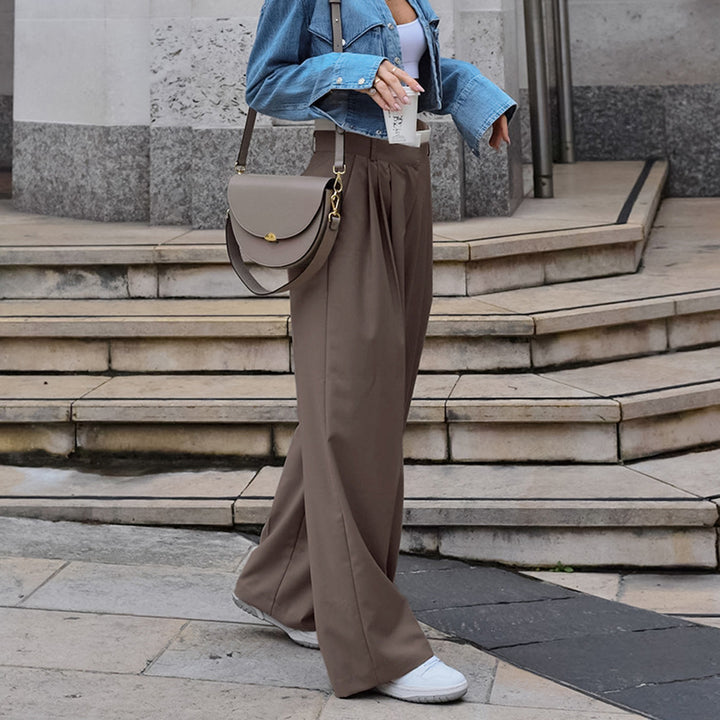 Fall 2022 Brown High Waist Trousers Design Contrast Color Loose Harem Pants Minority All Match Women Clothing