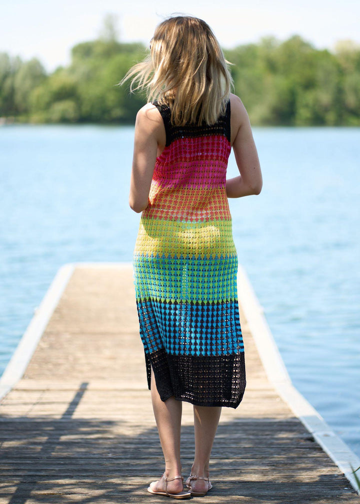 Knitted Rainbow Bar Beach Cover-up Sexy Strap Dress Vacation Skirt Bikini Blouse