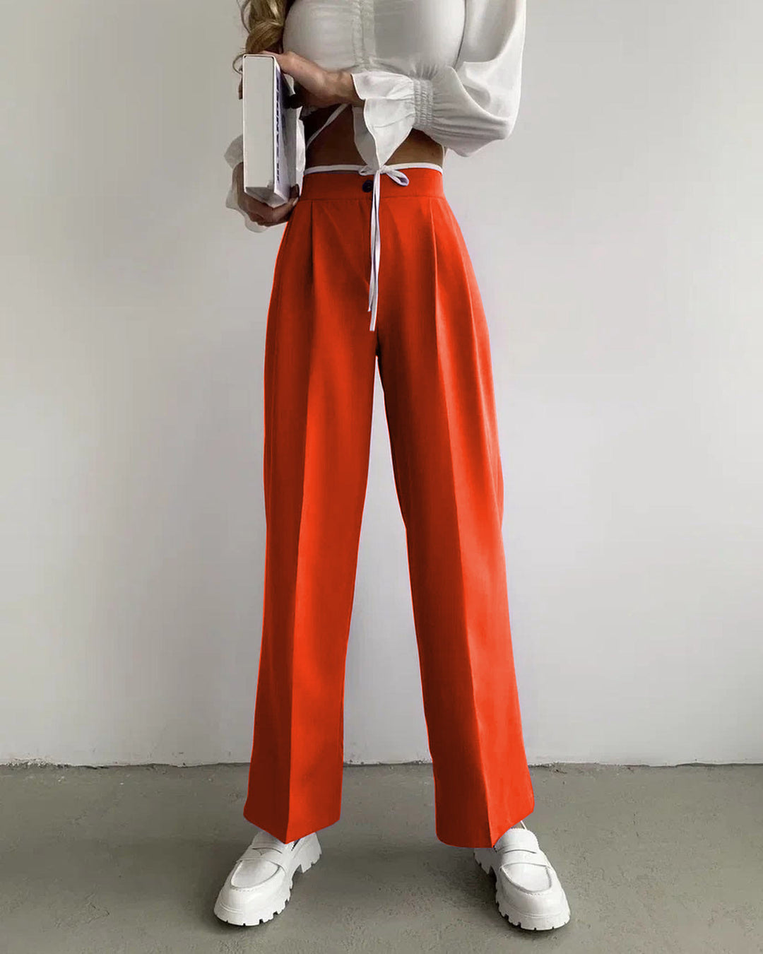 2022 Summer Women Clothing Solid Color Suit Pants Elastic Waist Casual Trousers