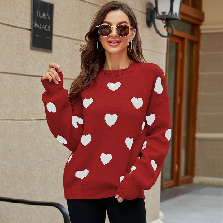 2022 Winter Valentine Day Love round Neck Plus Size Loose Fitting Women Knitwear Pullover Sweater