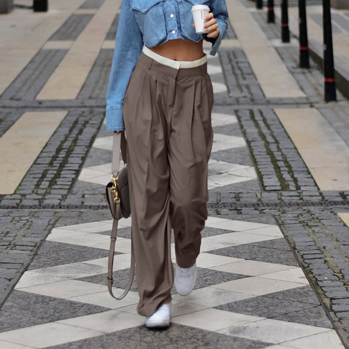 Fall 2022 Brown High Waist Trousers Design Contrast Color Loose Harem Pants Minority All Match Women Clothing
