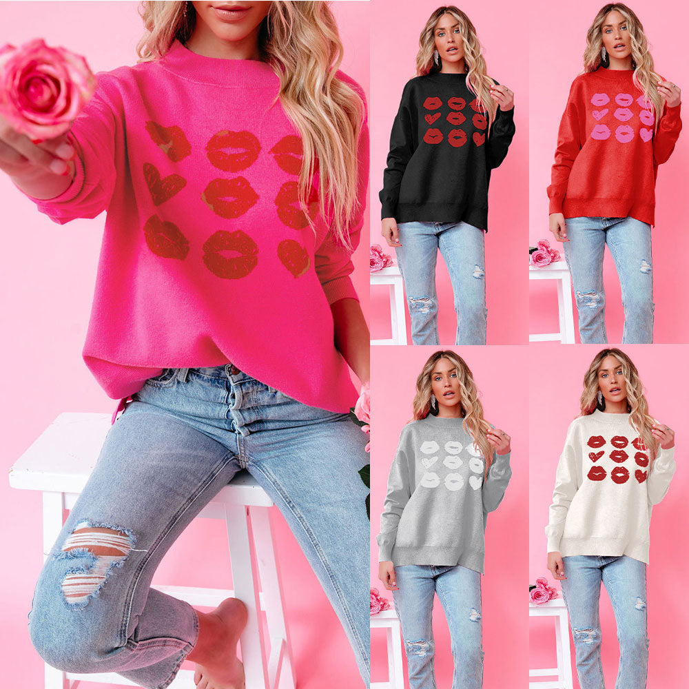 2022 Winter Women Valentine Day round Neck Sweater Clothing Pullover Love Sweater