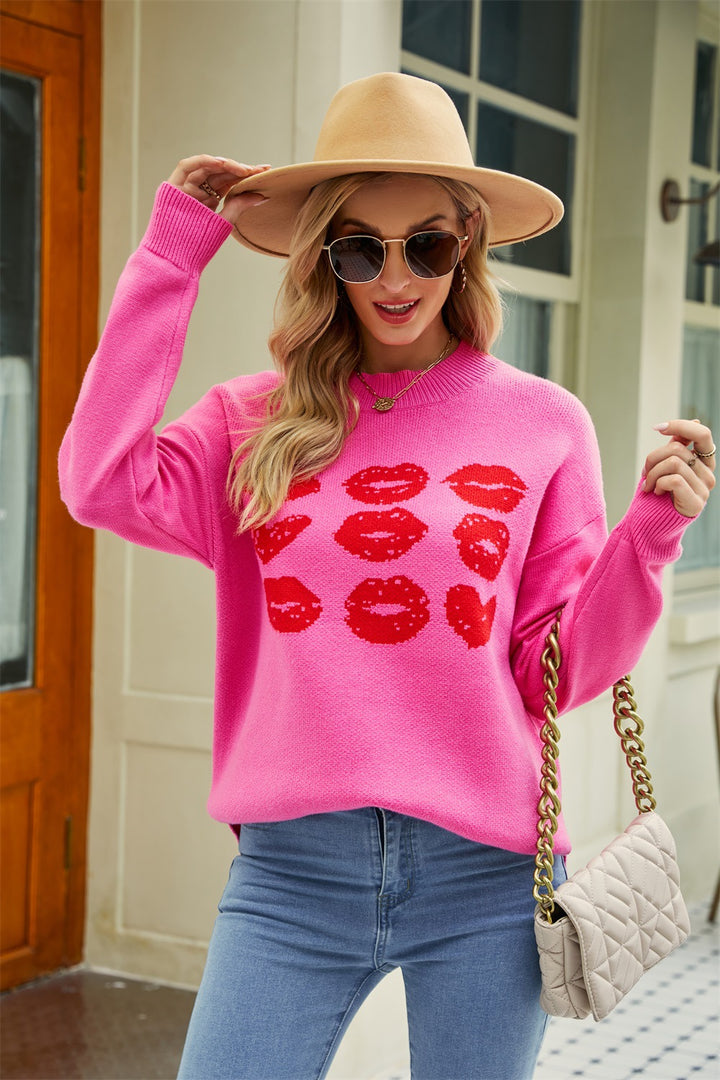 2022 Winter Women Valentine Day round Neck Sweater Clothing Pullover Love Sweater