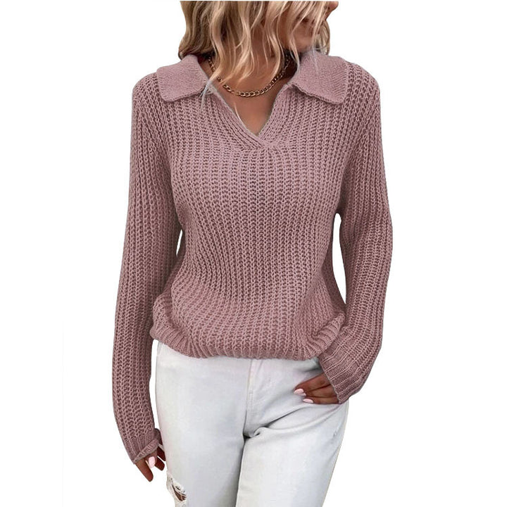 2022 Autumn Winter Sweaters Polo Collar Solid Color Slim Knitted Sweater for Women