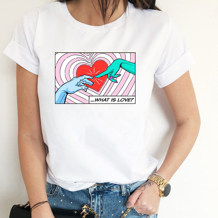 Summer Love Letter Graphic Printed round Neck Short Sleeve T-shirt Bottoming Shirt