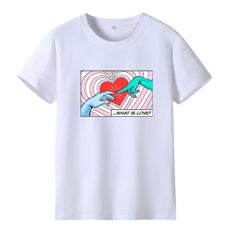 Summer Love Letter Graphic Printed round Neck Short Sleeve T-shirt Bottoming Shirt